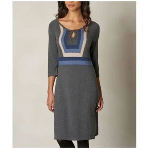 Prana Yarrah Organic Cotton Toggle Sweater Dress Sz S Charcoal Blue Tan Stripes